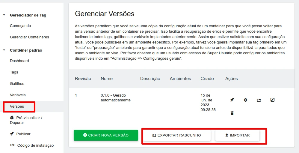 Export/Import version of a container
