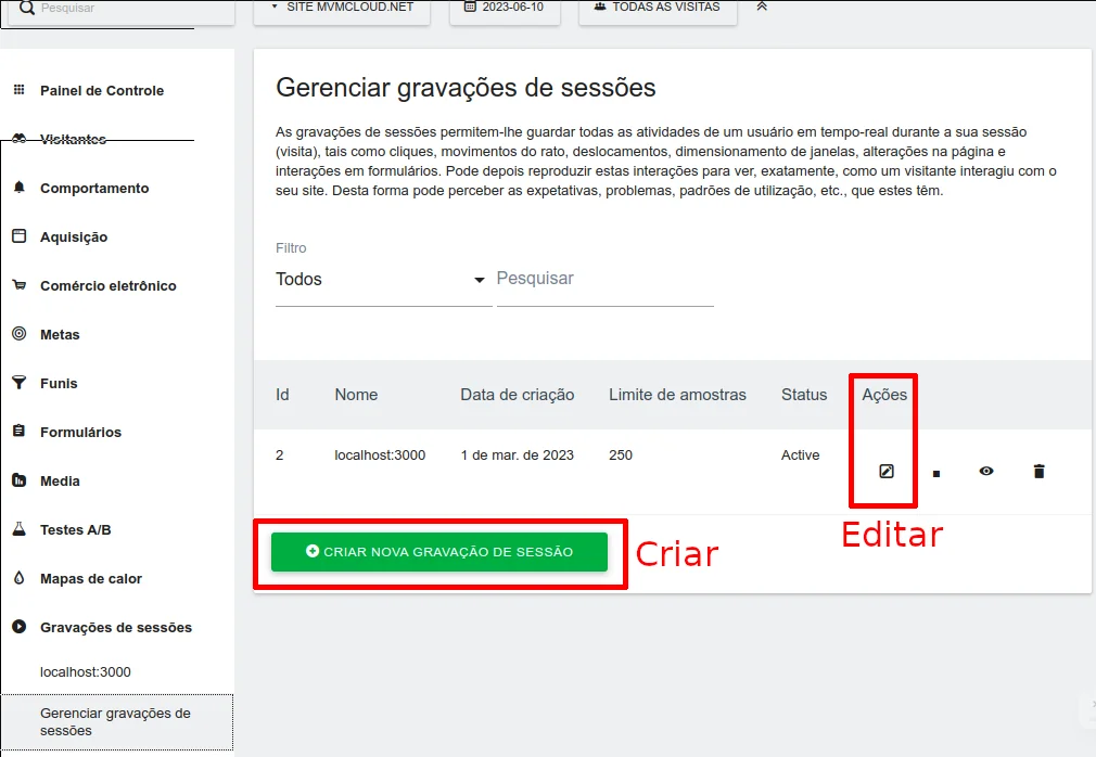 Manage session recordings