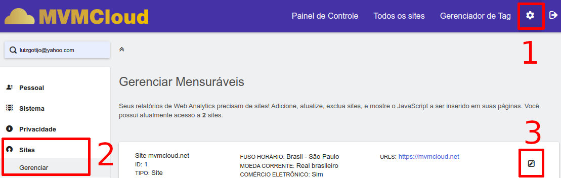 Menu manage site