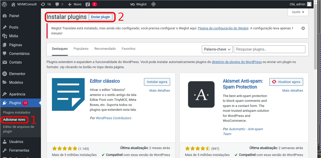 Adicionar plugin para WordPress