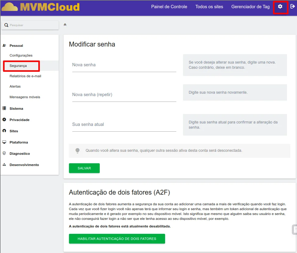 Configurações pessoais