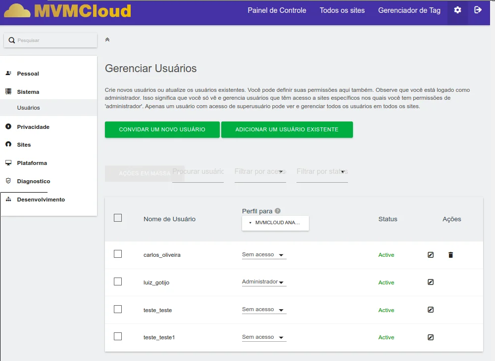 Configurações pessoais