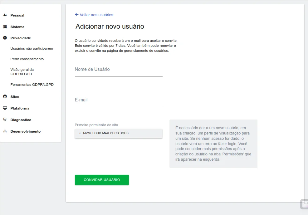 Configurações pessoais