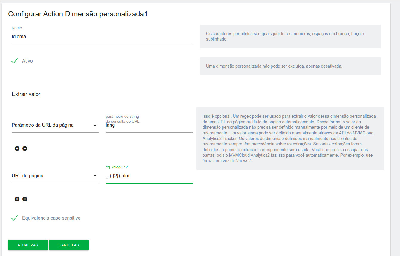 Extrair idioma dimensão personalizada