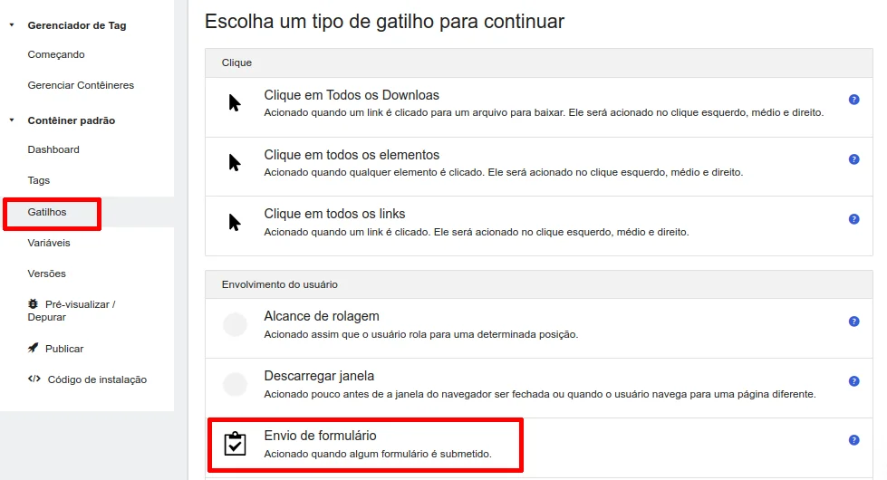 Gerenciador de tag para formulário
