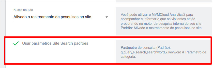 Parâmetros de pesquisa no site